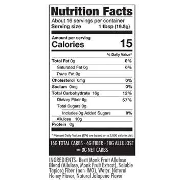 Wholesome Yum Jalapeno Zero Sugar Honey Substitute (Keto Honey) - Natural Sugar Free Honey Alternative With Monk Fruit & Allulose - 0 Net Carbs, Non-GMO, Gluten Free, No Aftertaste (11 oz)