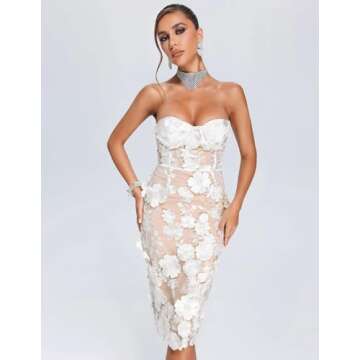 Elegant Floral Dress for Women Fairy Lace Dress for Women Classy Bodycon Dress Fashion Strapless Dre...