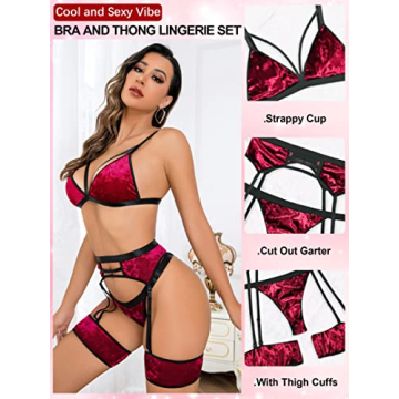 Popiv Women's Sexy Lingerie Set with Garter Belt 4 Piece