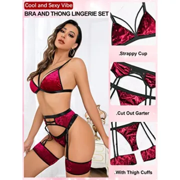 Popiv Women's Sexy Lingerie Set with Garter Belt 4 Piece