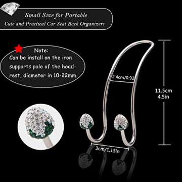 Stylish Bling Silver Strawberry Car Seat Back Organizers，Universal Car Organizer Hooks Headrest Hangers for SUV Truck Vehicle, Unique Car Interior Decor Accessory,Durable Auto Backseat Hanger Storage