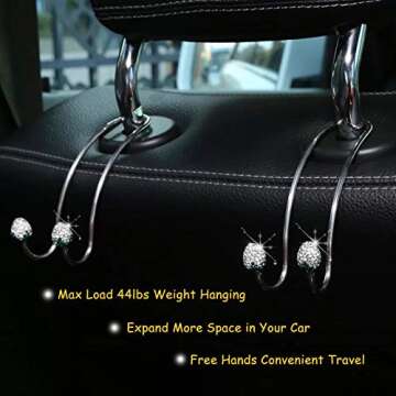 Stylish Bling Silver Strawberry Car Seat Back Organizers，Universal Car Organizer Hooks Headrest Hangers for SUV Truck Vehicle, Unique Car Interior Decor Accessory,Durable Auto Backseat Hanger Storage