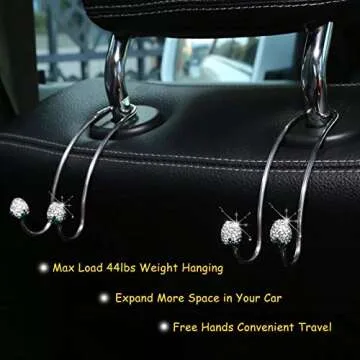 Stylish Bling Silver Strawberry Car Seat Back Organizers，Universal Car Organizer Hooks Headrest Hangers for SUV Truck Vehicle, Unique Car Interior Decor Accessory,Durable Auto Backseat Hanger Storage