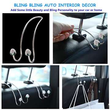 Stylish Bling Silver Strawberry Car Seat Back Organizers，Universal Car Organizer Hooks Headrest Hangers for SUV Truck Vehicle, Unique Car Interior Decor Accessory,Durable Auto Backseat Hanger Storage