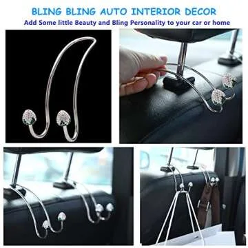 Stylish Bling Silver Strawberry Car Seat Back Organizers，Universal Car Organizer Hooks Headrest Hangers for SUV Truck Vehicle, Unique Car Interior Decor Accessory,Durable Auto Backseat Hanger Storage