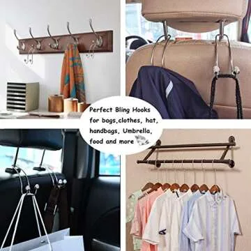 Stylish Bling Silver Strawberry Car Seat Back Organizers，Universal Car Organizer Hooks Headrest Hangers for SUV Truck Vehicle, Unique Car Interior Decor Accessory,Durable Auto Backseat Hanger Storage