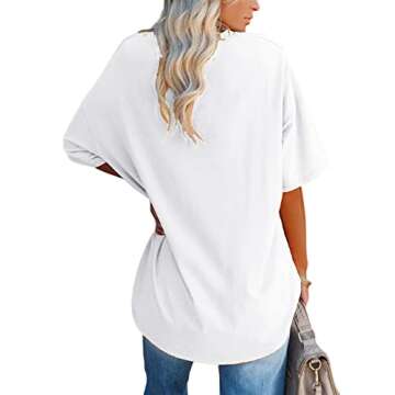 YEXIPO Women's Oversized T Shirts Summer Short Sleeve Loose Fit Casual Crewneck Plain Tunic Tops Whi...