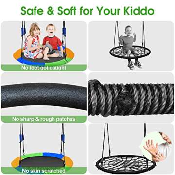 DEROFIT 40 Inch Flying Saucer Tree Swing for Kids,750lb Round Indoor Outdoor Swing Set with Foam Handle,Circle Swing with Steel Frame Adjustable Rope,Easy to Install 750lb Weight Capacity