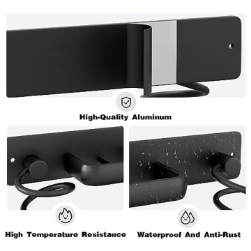 hicorfe Hair Dryer Holder 3 in 1 Hair Tool Organizer,Blow Dryer Holder Wall Mounted,Bathroom Bedroom Hair Care Styling for Flat Iron,Curling Iron,Hair Straightener （Black）