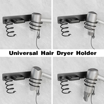 hicorfe Hair Dryer Holder 3 in 1 Hair Tool Organizer,Blow Dryer Holder Wall Mounted,Bathroom Bedroom Hair Care Styling for Flat Iron,Curling Iron,Hair Straightener （Black）