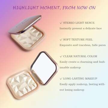 LSxia Highlighter Makeup Palette Shimmer Contour Palette Powder for Brighten Face Contour Gold Cheek Highlight Makeup,Long Lasting Highlighter Powder with Mirror for Illuminator Makeup(CHAMPAGNE GOLD)