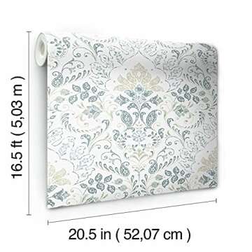 RoomMates RMK11998WP White and Blue Persian Damask Peel and Stick Wallpaper
