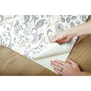 RoomMates RMK11998WP White and Blue Persian Damask Peel and Stick Wallpaper