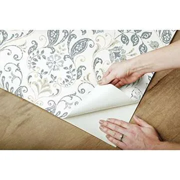 RoomMates RMK11998WP White and Blue Persian Damask Peel and Stick Wallpaper