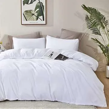 KAREVER White Fluffy Comforter Queen White Linen Comforter Queen True White Bedding Set Soft Durable Breathable Solid Fluffy White Comforter Set Queen Women Lightweight White Linen Comforter Queen