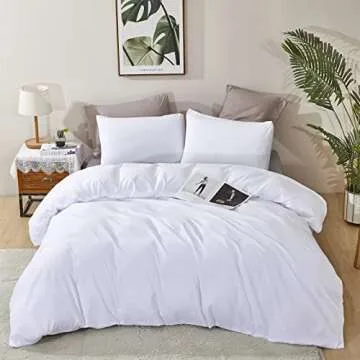 KAREVER White Fluffy Comforter Queen White Linen Comforter Queen True White Bedding Set Soft Durable Breathable Solid Fluffy White Comforter Set Queen Women Lightweight White Linen Comforter Queen