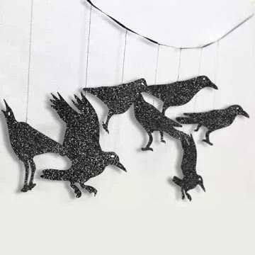 Cheerland Crow & Cage Garland Black Gothic Decorations Indoor Raven Decor Horror Birthday Party Supplies Decor Black Crow Halloween Banner