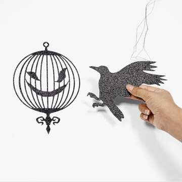 Cheerland Crow & Cage Garland Black Gothic Decorations Indoor Raven Decor Horror Birthday Party Supplies Decor Black Crow Halloween Banner