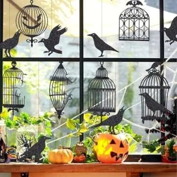 Cheerland Crow & Cage Garland Black Gothic Decorations Indoor Raven Decor Horror Birthday Party Supplies Decor Black Crow Halloween Banner
