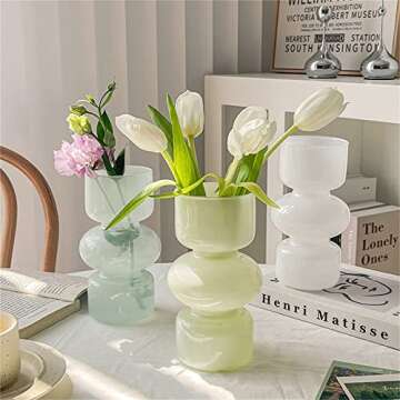 JSPYFITS Glass Hydroponic Flower Vase, 7 Inches Colored Glass Bubble Vase for Flower, Three-Layer Glass Funky Vase for Home/Office/Weddings/Party Table Flower Decor (Milky Green)