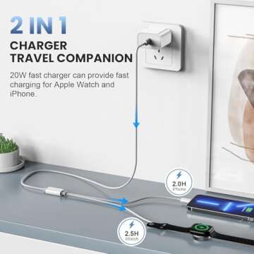 Upgraded 2-in-1 Apple Watch Charger and iPhone Charger with Fast USB C Charging Cable [Apple MFi Certified] 20W Wall Charger Block - for Apple Watch Series SE/10/9/8/7/6&iPhone 14/13/12/11
