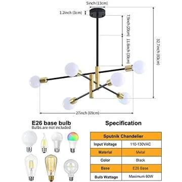 Lanmate Sputnik Chandelier - 6-Light Modern Fixture