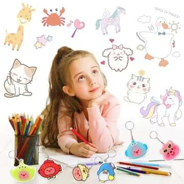 Natonhi Heat Shrink Plastic Sheets Kit 145Pcs Shrink Art Kit Including 20pcs Shrinky Paper Sheets 6pcs Traceable Picture Keychains Accessories- Perfect for Shrink Dink Sheets Crafts Making