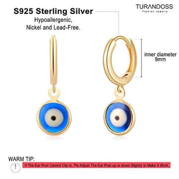 Bule Evil Eye Earrings Huggie Hoop, Bule Evil Eye Drop Earrings Huggie Hoop Earrings for Women Hoops...