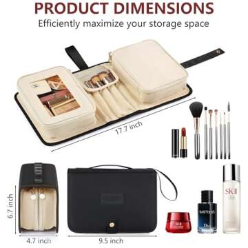 Travel Makeup Bag for Women for Cosmetics, Brushes, and Toiletries, Portable Makeup Organizer, Large Capacity Storage Cosmetic Bag for Business, Vacation, or Weekend Traveling (Black & Ivory)