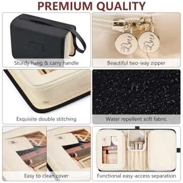 Travel Makeup Bag for Women for Cosmetics, Brushes, and Toiletries, Portable Makeup Organizer, Large Capacity Storage Cosmetic Bag for Business, Vacation, or Weekend Traveling (Black & Ivory)