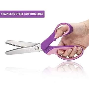 JYTUUL 9.25 Inch Pinking Shears, Sharp Stainless Steel Zig Zag Scissors for Fabric Paper Leather, Comfort Grip Handled Professional Fabric Craft Sewing Dressmaking Scissors (Serrated, Purple)