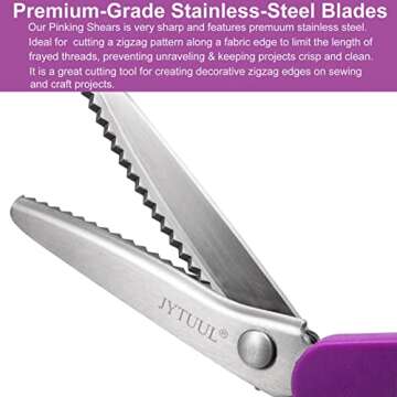 JYTUUL 9.25 Inch Pinking Shears, Sharp Stainless Steel Zig Zag Scissors for Fabric Paper Leather, Comfort Grip Handled Professional Fabric Craft Sewing Dressmaking Scissors (Serrated, Purple)