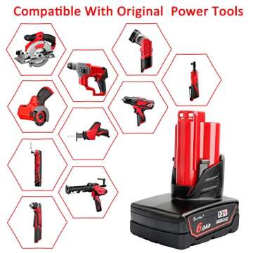 waitley 2 Pack 12V 6A Replacement Battery Compatible with Milwaukee 6.0Ah Power Tools