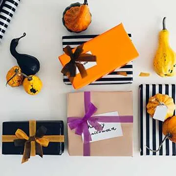 Showin 5 Rolls Organza Ribbon 1" x 25 Yd Each Roll, Sheer Chiffon Ribbon, Transparent Sheer Ribbon for Gift Wrapping, Bouquet, Wedding, Party Decoration (Orange and Black Series)