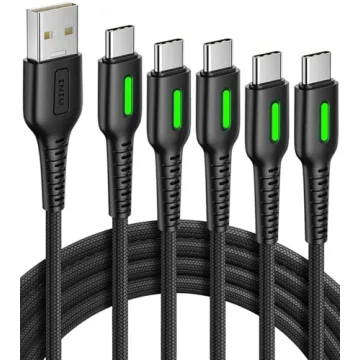 INIU USB C Cable 5 Pack - Fast Charge QC 3.0, Durable Nylon Braided