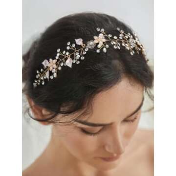 SWEETV Bridal Headband Wedding Headpiece for Bride Hair Accessories for Wedding Hair Pieces Crystal ...