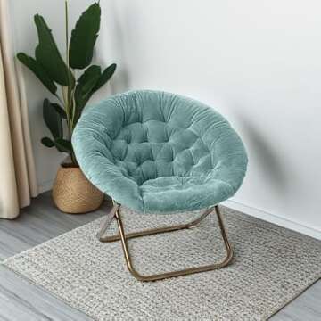 Milliard Saucer Chair, Faux Fur Comfy Chair for Bedroom, Living Room, Dorm - Great Gift for Kids, Teens, and Adults (XL, Blue)