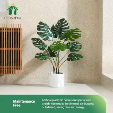 CROSOFMI Artificial Monstera Deliciosa Plant 37" Fake Tropical Palm Tree, Perfect Faux Swiss Cheese Plants in Pot for Indoor Outdoor House Home Office Garden Modern Decoration Housewarming Gift,1 Pack