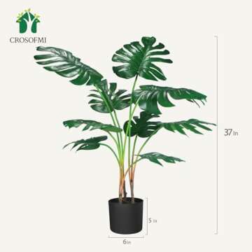 CROSOFMI Artificial Monstera Deliciosa Plant 37" Fake Tropical Palm Tree, Perfect Faux Swiss Cheese Plants in Pot for Indoor Outdoor House Home Office Garden Modern Decoration Housewarming Gift,1 Pack