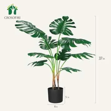 CROSOFMI Artificial Monstera Deliciosa Plant 37" Fake Tropical Palm Tree, Perfect Faux Swiss Cheese Plants in Pot for Indoor Outdoor House Home Office Garden Modern Decoration Housewarming Gift,1 Pack