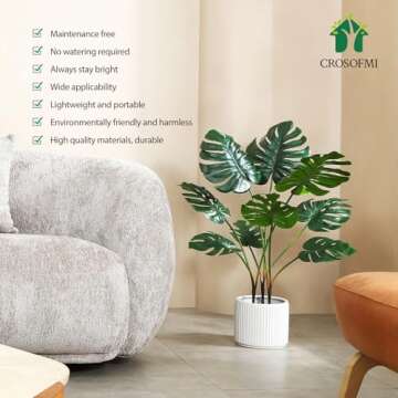CROSOFMI Artificial Monstera Deliciosa Plant 37" Fake Tropical Palm Tree, Perfect Faux Swiss Cheese Plants in Pot for Indoor Outdoor House Home Office Garden Modern Decoration Housewarming Gift,1 Pack