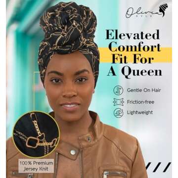 Olivia Sylx African Head Wraps for Black Women, Jersey Scarfs for Women Headwrap, Hair Scarf for Black Women, Soft & Stretchy - Chains