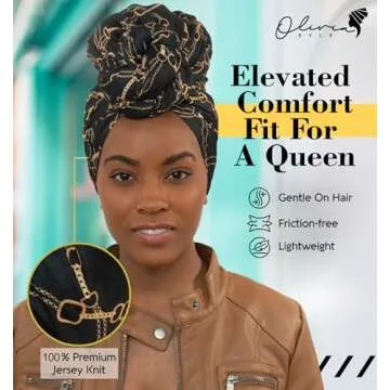 Olivia Sylx African Head Wraps for Black Women, Jersey Scarfs for Women Headwrap, Hair Scarf for Black Women, Soft & Stretchy - Chains