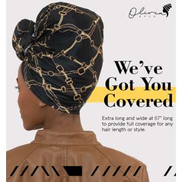 Olivia Sylx African Head Wraps for Black Women, Jersey Scarfs for Women Headwrap, Hair Scarf for Black Women, Soft & Stretchy - Chains