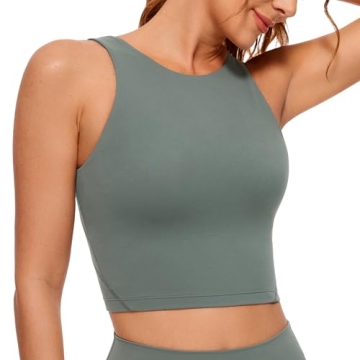 CRZ YOGA Butterluxe Women's High Neck Longline Sports Bra in Grey Sage - Stylish Comfort for Active ...