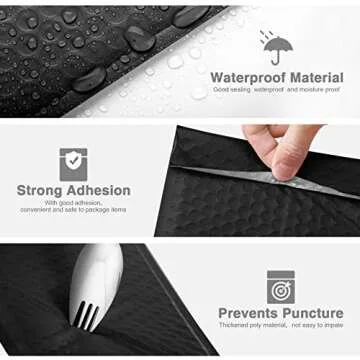 Metronic 4x8 Inch Bubble Mailer 50 Pack,Black Bubble Mailers, Waterproof Self Seal Adhesive Shipping Bags,Padded Envelopes for Shipping, Mailing, Packaging, Bulk #000, Bubble Mailers Usable Size 4x7