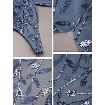 Women's V-Neck Embroidered Lace Floor Length Mermaid Dress Haze Blue US6