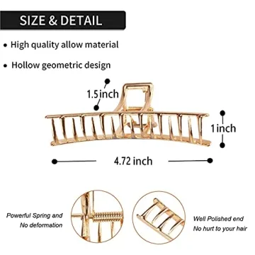 4.7 Inch Large Gold Metal Claw Clips, 5PCS Strong Non-Slip Barrettes for Thick Half Bun Hairstyles - Cute Accessories for Women and Girls