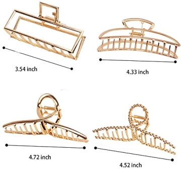 4.7 Inch Large Gold Metal Claw Clips, 5PCS Strong Non-Slip Barrettes for Thick Half Bun Hairstyles - Cute Accessories for Women and Girls