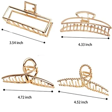 4.7 Inch Large Gold Metal Claw Clips, 5PCS Strong Non-Slip Barrettes for Thick Half Bun Hairstyles - Cute Accessories for Women and Girls